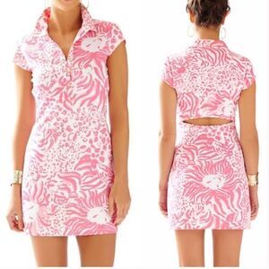 Lilly Pulitzer Raya Get Spotted Pink White Keyhole Back Cap Sleeve Mini Dress
